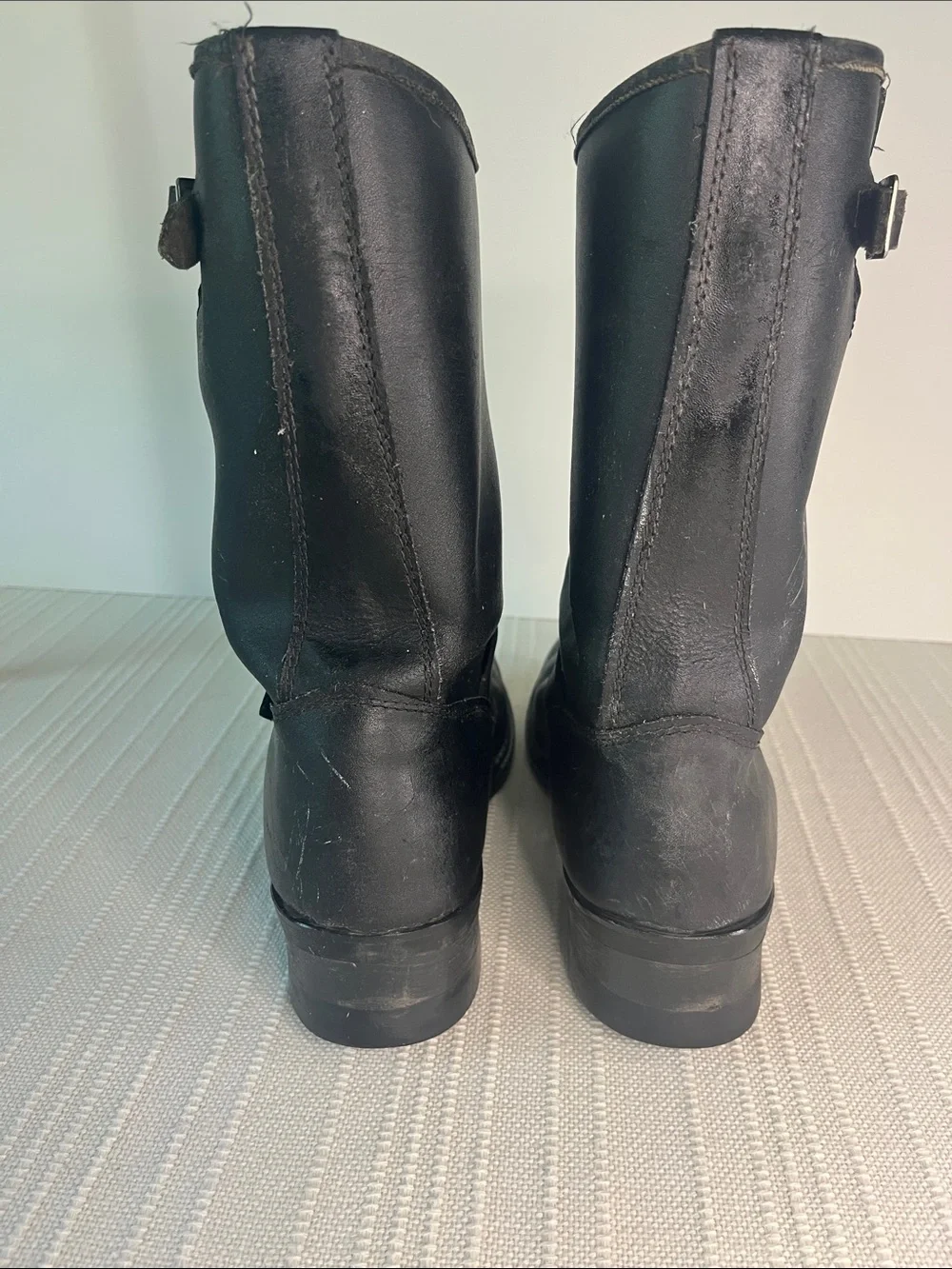 Motorcycle MENS  classic  Black Leather Mid-Calf Engineer Boots, sz 9.5 E wide